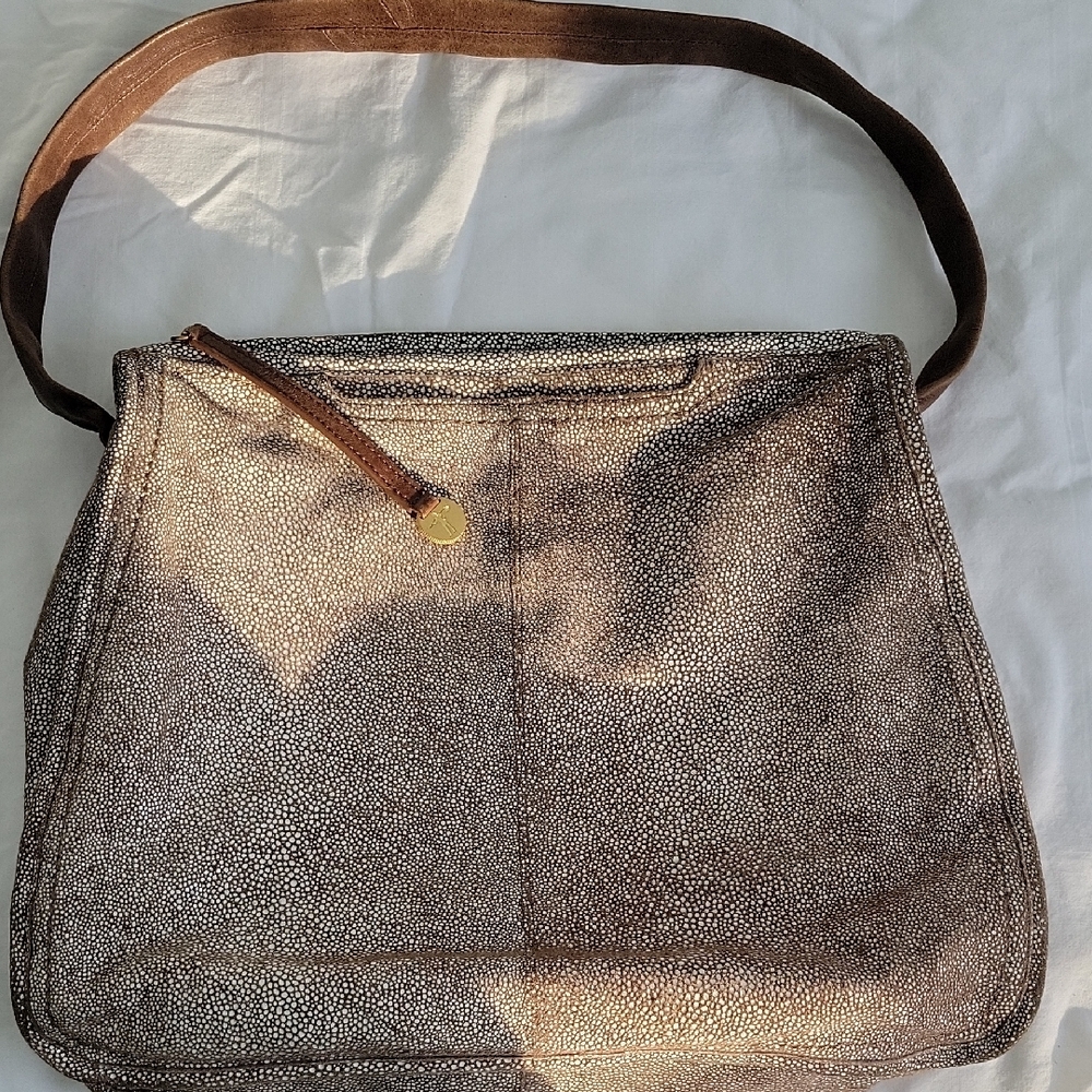 Hobo Original Shagreen Stingray Shoulder Bag Hobo Slouchy Soft Leather Brown Tan